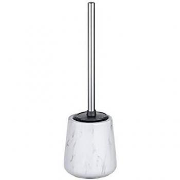 WENKO Escobillero WC Adrada cerámica - Escobillero para el inodoro con escobilla de silicona, Cerámica, 12 x 39 x 12 cm, Blanco