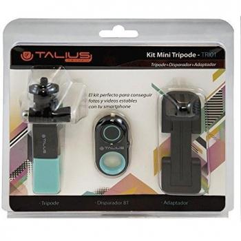 Talius TAL-TRI01-BLU - Kit Mini tripode - Boton Selfie - tripode -Adaptador Smartphone - Color Azul