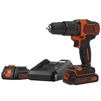 BLACK+DECKER BDCHD18K1B2-QW - Taladro percutor 18V, con 2 baterías de litio 2Ah y maletín