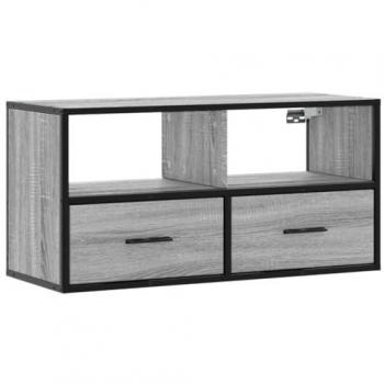 Mueble TV madera ingeniería y metal roble ahumado 80x31x39,5 cm