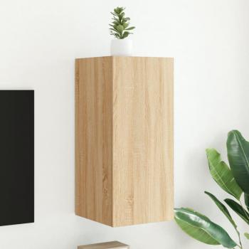 Mueble de TV de pared con luces LED en roble Sonoma, dimensiones 30,5x35x70 cm, color marrón, ideal para salón