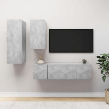 Conjunto de muebles para sala de estar con TV de 4 piezas en hormigón gris y madera diseñada