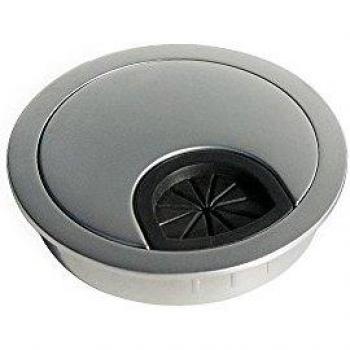 Emuca - Pasacables de mesa circular Ø60mm de zamac cromado mate, tapa pasacables encastrable en mesa de oficina/escritorio