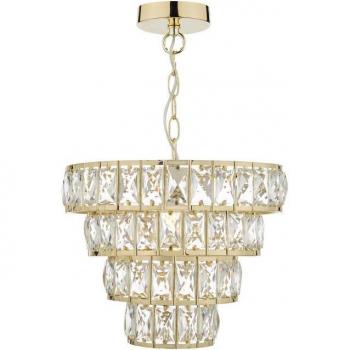 Lámpara colgante Cerys de cristal y oro pulido, 1 bombilla E27, diámetro de 30 cm, diseño de 4 niveles