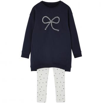 VERTBAUDET Conjunto para niña de vestido + leggings Azul oscuro liso con motivos 5A