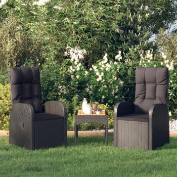VidaXL Sillas reclinables de jardín y cojines 2 uds ratán PE negro