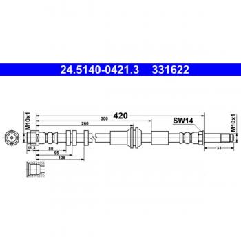 Tubo de freno ATE 24.5140-0421.3 - Latiguillo de freno con alta resistencia, fabricado en materiales duraderos, diseñado para sistemas de frenos hidráulicos, compatible con diversas marcas y modelos