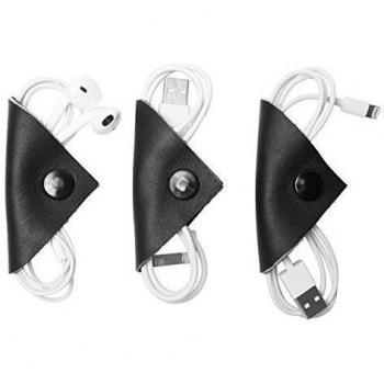 Paquete de 3 Cubiertas Wonton para Guardar y Organizar Cables Hecho a Mano Por Hide & Drink :: Negro