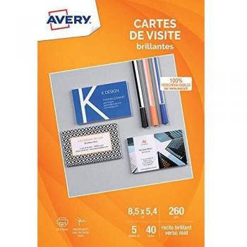 Tarjetas de Visita Avery Blancas para Impresoras de Inyección de Tinta, 85x54 mm, Pack de 40, Bordes Lisos
