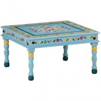vidaXL Coffee Table Turquoise Hand Painted Solid Wood Mango