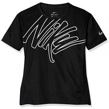 Nike G NK Dry Top Run SS GX T-Shirt, Niñas, Black/White, M