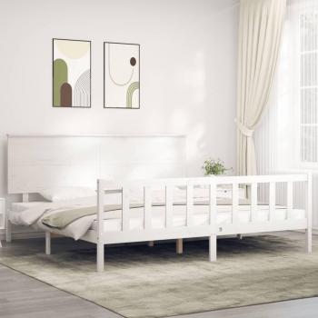Cama Tsunbed 200x200 cm madera maciza de pino blanca sin colchón con cabecero