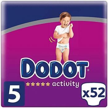 DODOT Activity Pañales Talla 5, 11-16Kg, Pañales con Ajuste Resistente, Blanco, 52 Pañales