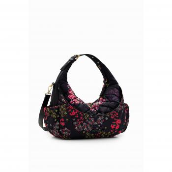 Bolso Desigual Hobo grande acolchado en negro con estampado floral