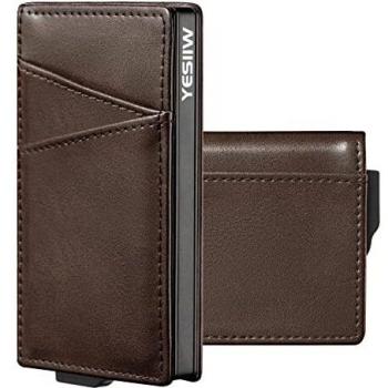 YESIIW Pop-up Tarjeteros Tarjetas de Crédito | Cartera de Piel para Tarjetas | Automático Estuche para Tarjetas de Visita Emergente para Tarjetas y Notas | RFID Bloqueo Tarjetero Minimalista | Café