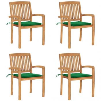 Stackable Garden Chairs with Cushions, 4 Pieces, Solid Teak Wood