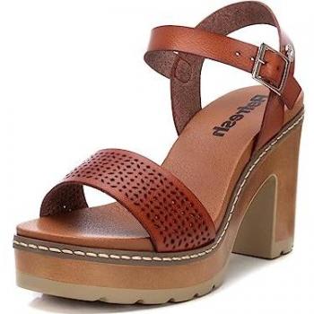 Sandalias Abiertas de Tacón para Mujer con Cierre de Hebilla Color Marrón Talla 36