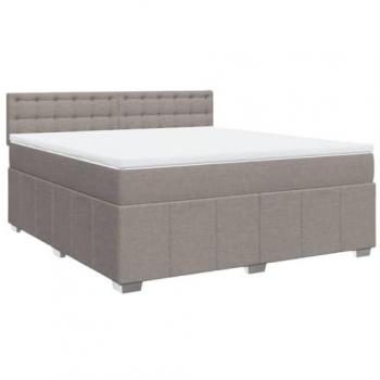 Cama box spring con colchón tela gris taupe 180x200 cm