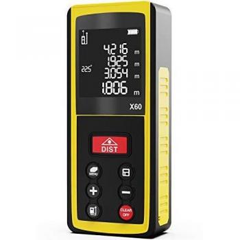 Medidor Laser de Distancia 60m papasbox Medidor Láser con Sensor de Ángulo Electrónico, 99 Almacenes de Datos, Mida Rápidamente Distancia/Área/Volumen LCD Pantalla Reiluminada