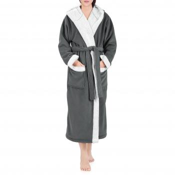 Genuwin Unisex Bata de Ba?o con Capucha para Hombre y Mujer - Albornoz de Lujo de Doble Cara de Terciopelo y Forro de Lana - Oeko Tex 100 - Albornoz Suave Extra Largo