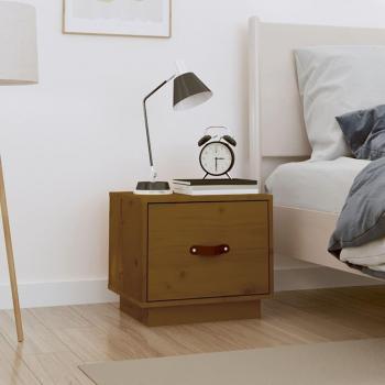 Mesita de noche de madera maciza de pino 40x34x35 cm en colores Natural, Blanco, Gris y Marrón miel, ideal para habitación, dormitorio, salón o estudio, también como mesa auxiliar