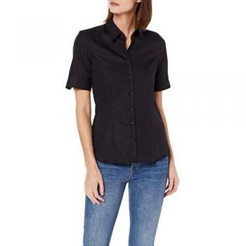 Blusa Hemd Regular Fit de Mujer, 100% Algodón, Corto sin Cuello, Color Negro