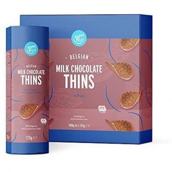 Marca Amazon - Happy Belly Láminas de chocolate con leche belga, 4 x 125g
