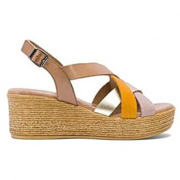 Sandalias de piel con cuña Iris taupe multicolor para mujer - Porronet 2964PO