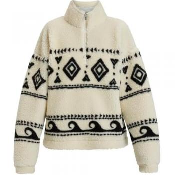 Roxy Treasure Soul - Sudadera polar forro polar de mujer, diseño half zip, color blanco neutro y negro, talla L