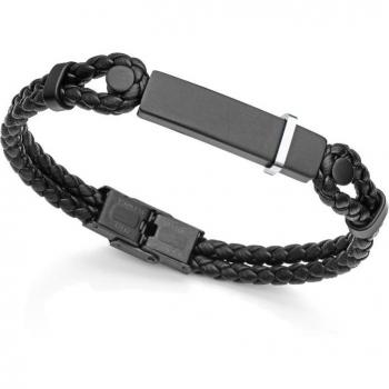 Pulsera Viceroy Magnum de acero con motivo en Ip negro y cuero negro