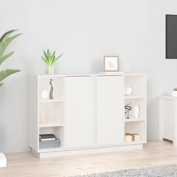 Aparador de madera maciza de pino 120x35x80 cm, mueble de almacenaje de salón, buffet para salón, armario auxiliar, armario de almacenamiento en color blanco
