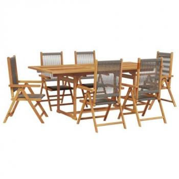 Set de Comedor Jardín 7 Pzas Polipropileno Madera Maciza Gris