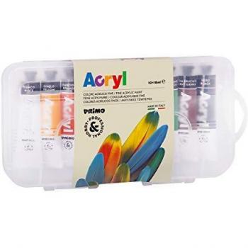 Set de 10 Tubos de Tempera Acrílica 18 ml - Primo, Alta Pigmentación, Multicolores