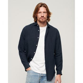 Superdry Men's Casual Long Sleeve Navy Linen Shirt S