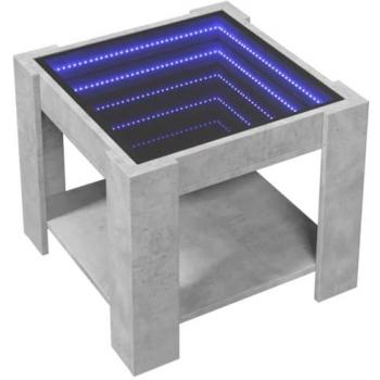 Mesa de centro y LED de madera ingeniería gris hormigón 53x53x45cm