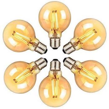 Orelpo Bombilla Vintage, Bombilla LED E27, Bombilla Edison Esférica Retro con Filamento, 6W