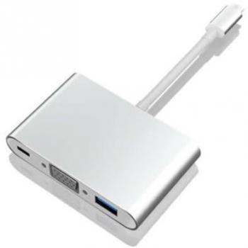 Adaptador Multipuerto 3 en 1 Hub Convertidor Tipo C a VGA y USB 3.0 LZ-03H