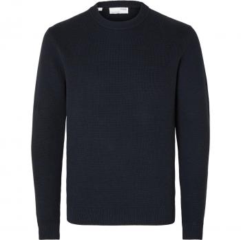 Selected Dane Men's Round Neck Sweater - Navy Blue Knit