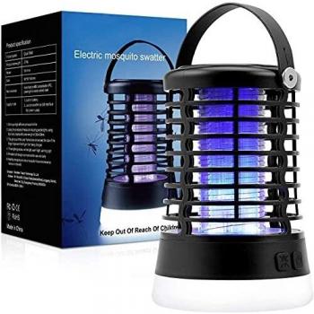 Lampara Antimosquitos Exterior - UV LED Mata Mosquitos Electrico, 3 en 1 Portátil SOS Camping Linterna Lámpara Repelente Mosquitos, USB Recargable, batería 2200mAh, IP66 Impermeable