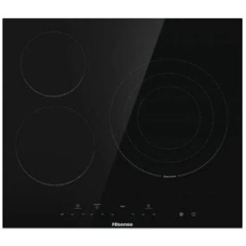 Placa Vitrocerámica Independiente Hisense E6332BSCE 60cm, 3 Zonas, 5700W, Control Táctil, Resistente a Arañazos, Fácil Limpieza