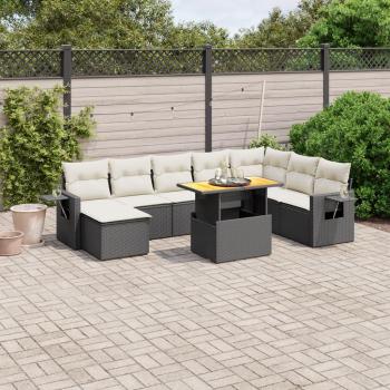 9-Piece Black Poly Rattan Garden Sofa Set with Cushions