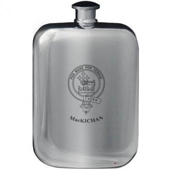 MacKichan Family Crest Design Pocket Hip Flask 6oz Rounded Polished Pewter