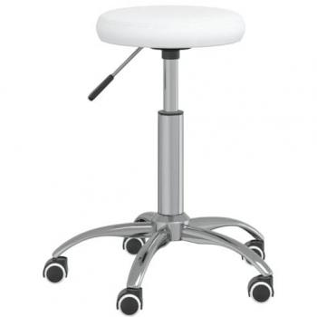 Taburete de masaje cuero sintético blanco giratorio para salón de belleza, SPA, peluquería y barbería