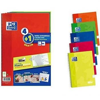 Oxford Cuadernos A4,Tapa Extradura, Pizarra Write&Erase, 80 Hojas, Cuadrícula 4x4, Pack 4+1, Surtido colores vivos