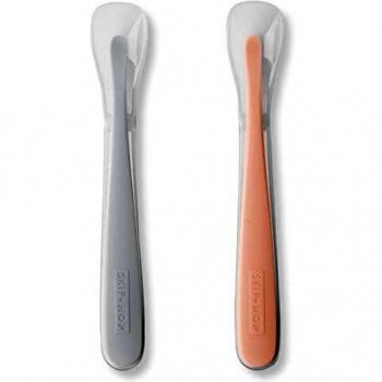 Skip Hop Pack de 2 cucharas de alimentación fácil gris y coral suave, gris y coral suave, paquete de 2