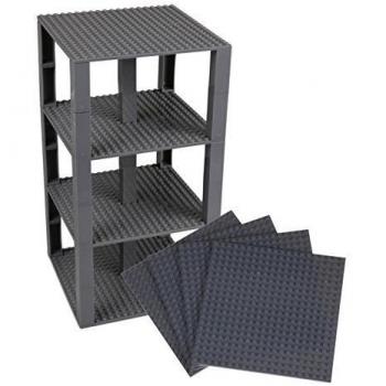 Pack de 4 Bases con Ladrillos separadores 2 x 2 - Construcción en Forma de Torre - Compatible con Todas Las Marcas - 15,24 x 15,24 cm - Gris Oscuro