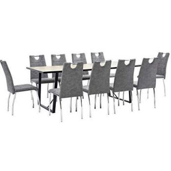 vidaXL Juego de Comedor 11 Piezas Cuero Sintético Mobiliario Hogar Decoración Casa Robusto Duradero Resistente Funcional Práctico Útil Gris Oscuro