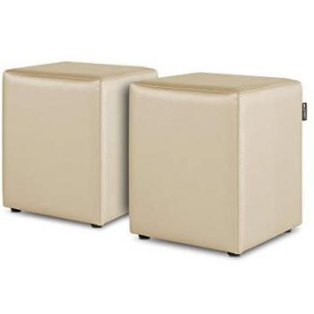 Puff Cubo HAPPERS de Polipiel Crudo - Pack de 2 Unidades, Cómodo, Ligero y Resistente