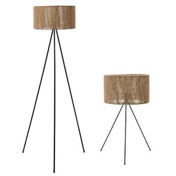 Set Lámpara de Pie y Mesa Budi (2 Piezas) - Metal/Cáñamo, Diseño Moderno, Estilo Natural, 60W/40W, Color Negro/Beige