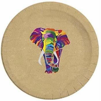Procos 10067695 - Platos de papel compostable, diseño de elefante, color blanco
